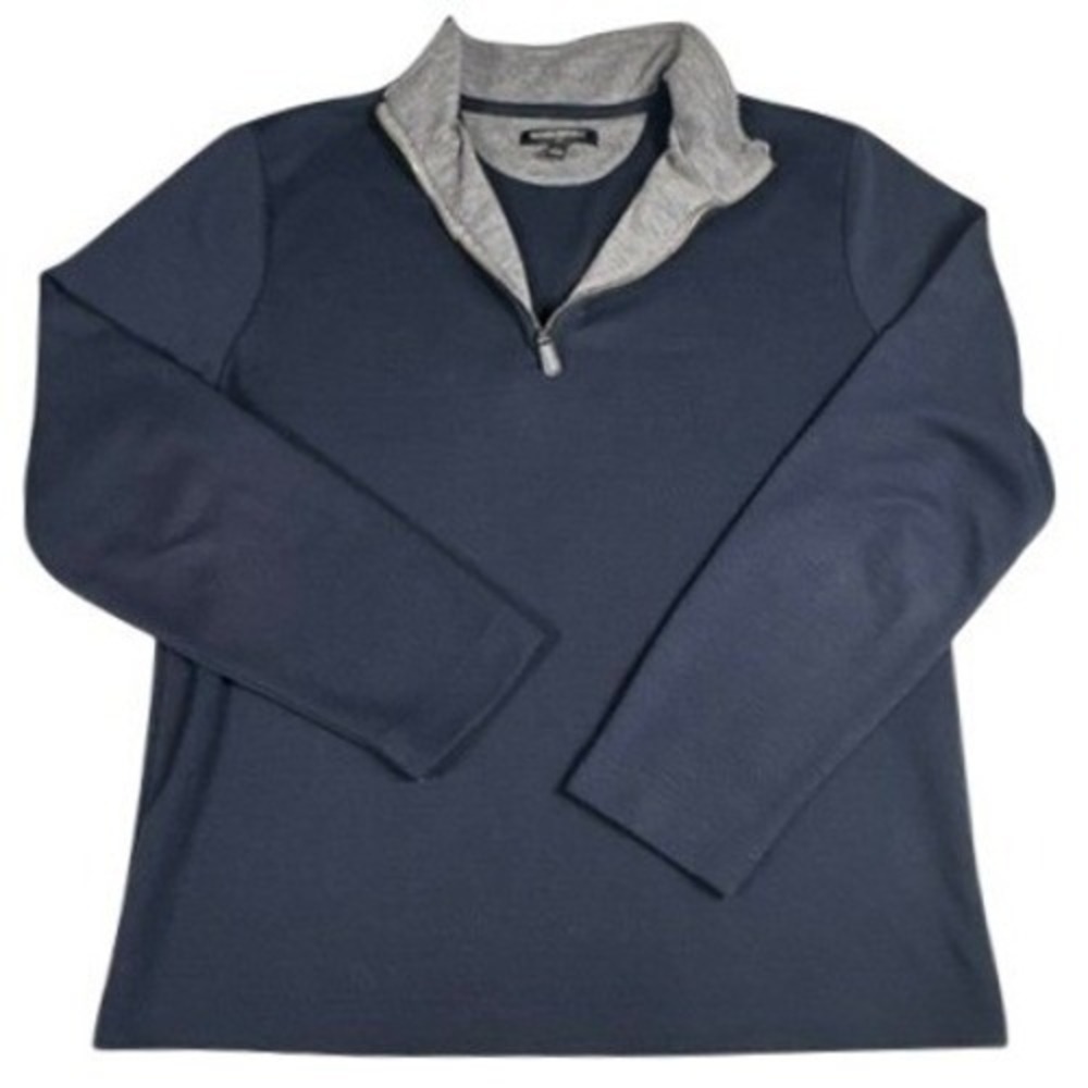 Banana Republic Pullover Mens L Navy Blue Quarter Zip Mock Neck Soft Stretch